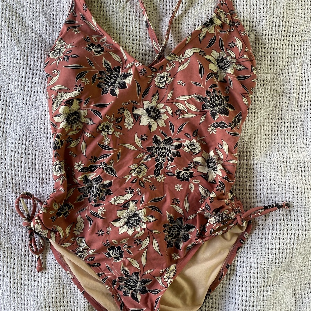 Kona Sol Rose Rust Floral One-Piece Swimsuit